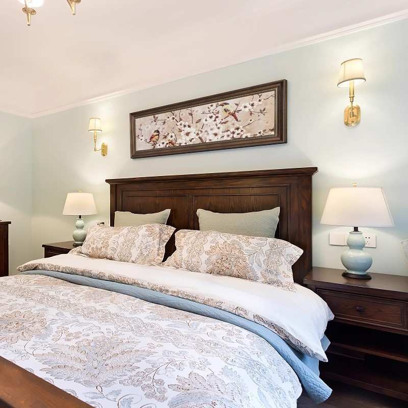 爆款美式乡村田园卧室床头装饰画现代复古植物花鸟横幅有框挂画墙