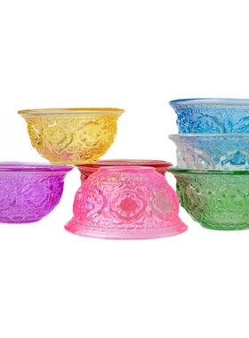 藏式七彩供水杯水晶供水碗七供八供八吉祥琉璃圣水碗莲花底座供碗