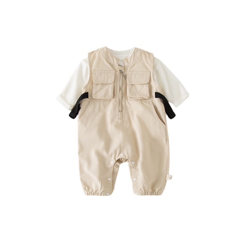 秋装婴儿连体衣宝宝秋装韩系婴幼儿无袖连体服T恤两件套外出服秋