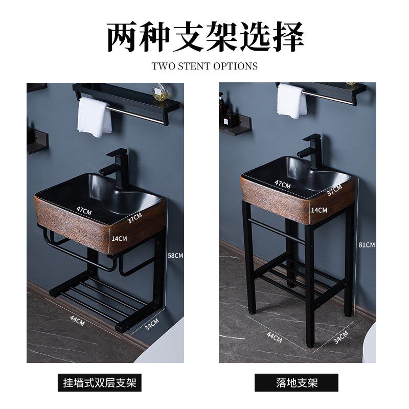 简易洗漱台黑色不锈钢挂墙式洗脸盆小户型阳台卫生间洗手盆柜组合