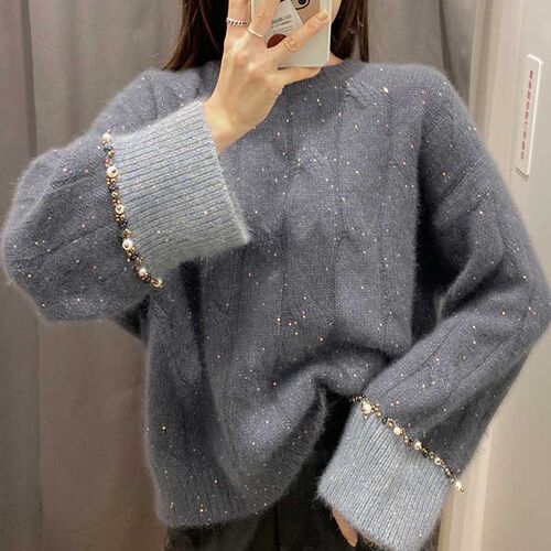 温柔少女慵懒风浣熊绒n星空软糯糯韩版高端气质麻花毛衣2025年新