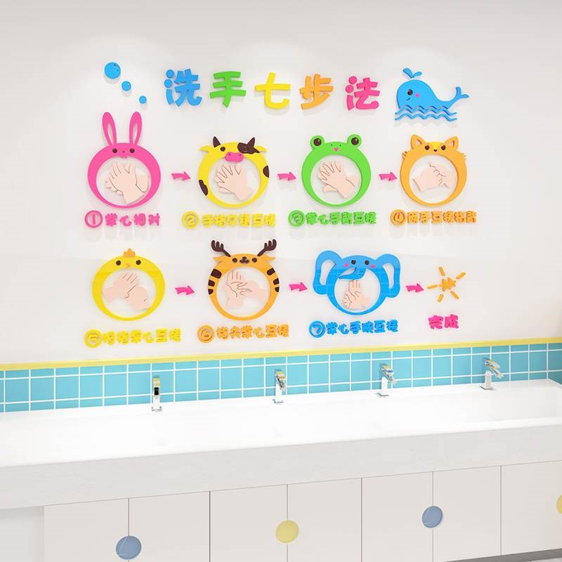 七步洗手法墙贴纸幼儿园卫生间亚克力防控疫情环创主题墙面装饰画
