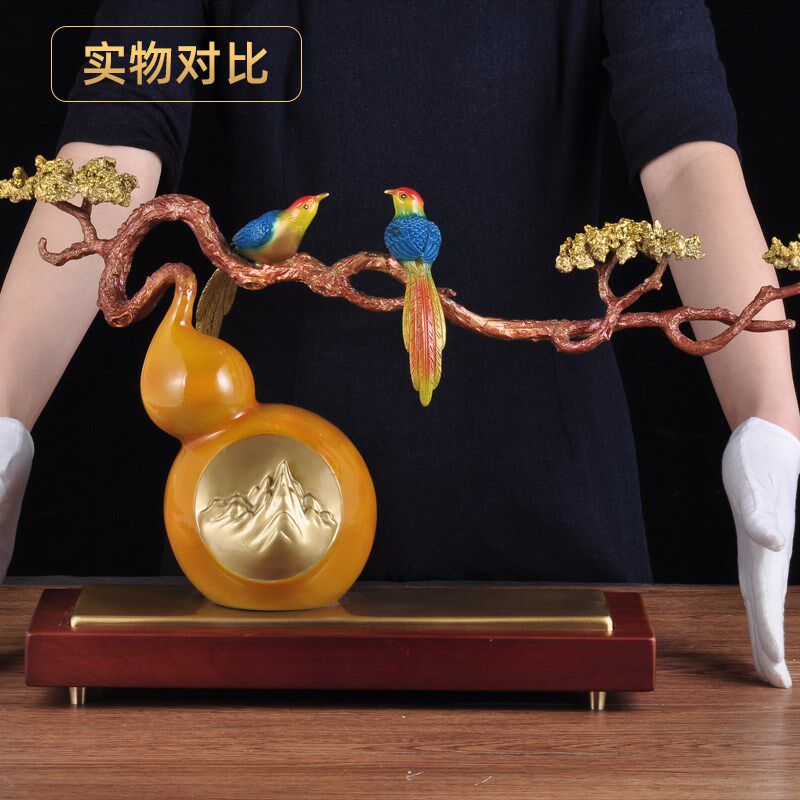 彩铜葫芦摆件福满江山喜鹊精致摆设家居客厅福禄装饰品乔迁礼品
