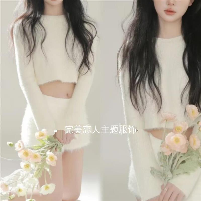 照相馆甜美慵懒新款韩系纯欲风少女毛衣个人生日主T题艺术照摄影