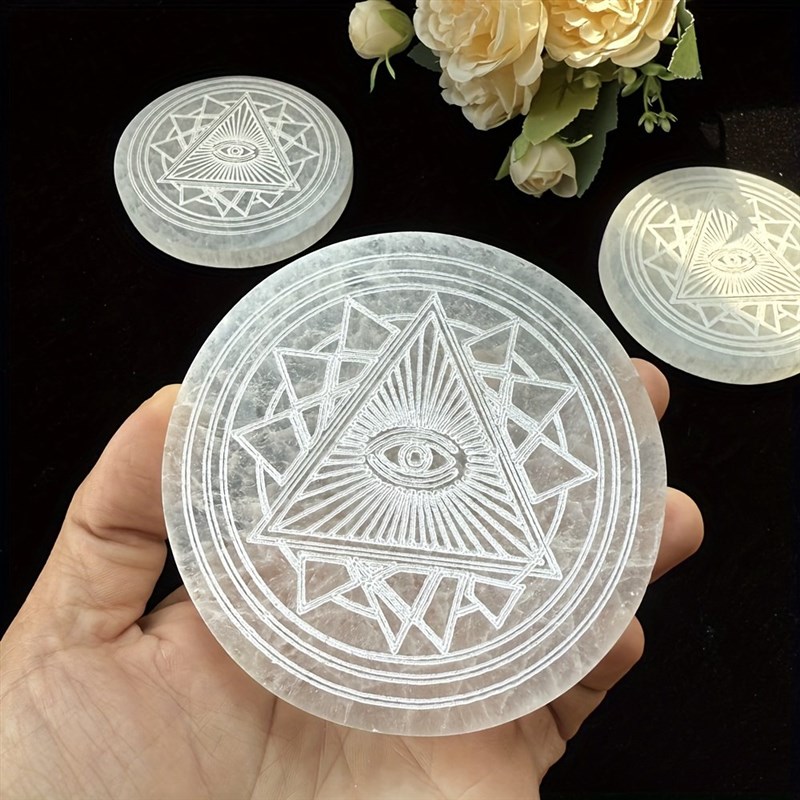 天然摩洛哥透石膏法蒂玛恶魔之眼水晶室内.装饰盘摆件