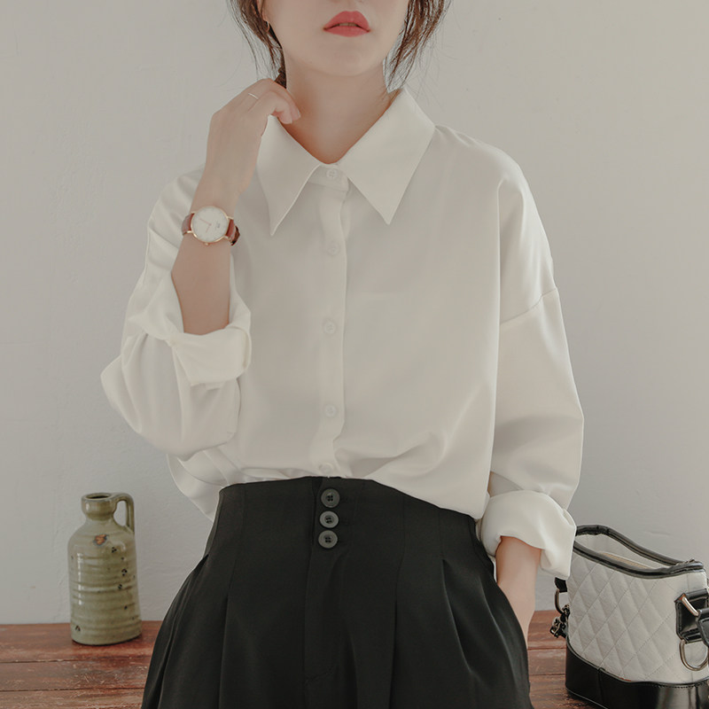 白色衬衫女宽松设计感小众雪纺长袖百搭气质叠穿垂感百.搭尖领衬