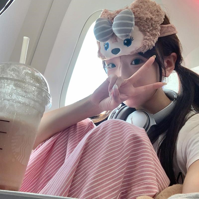 雪莉玫眼罩可爱卡通毛绒护眼旅行睡G眠遮光可调节学生办公午睡
