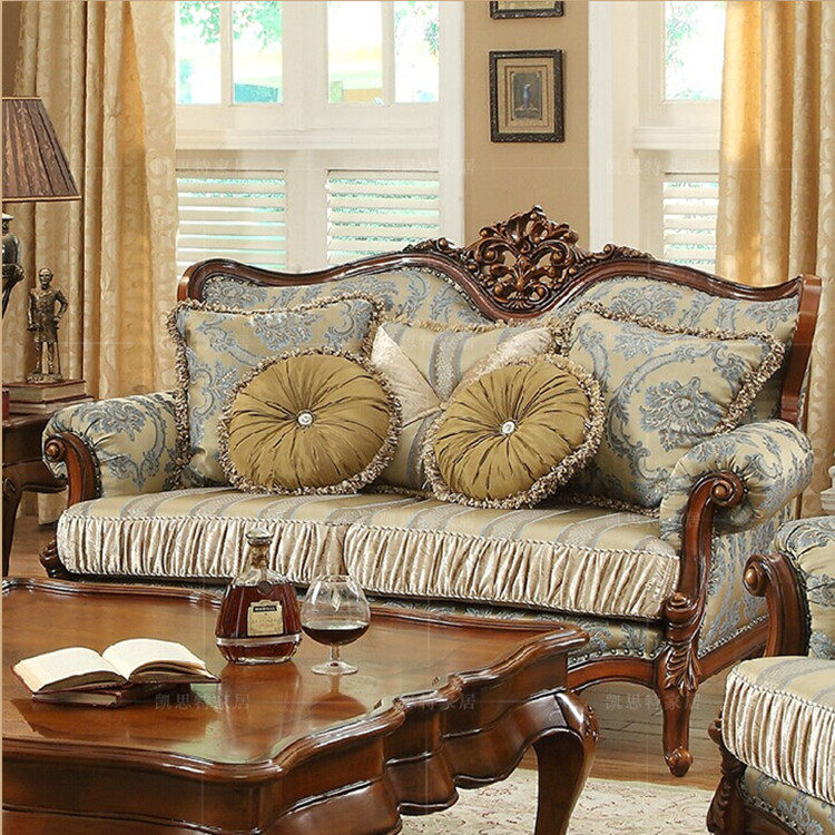 美式实木雕花沙发 欧式组合布艺沙发 组合N沙发 别墅高档实木沙发