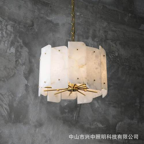 后现代轻奢云石吊灯全铜客厅灯简约大气餐厅吧台灯别墅卧室楼梯灯