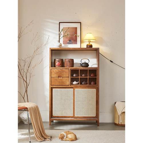 Wabi-Sabi风格薄谷架茶室储物架茶具展示柜实木隔断多宝阁客厅茶