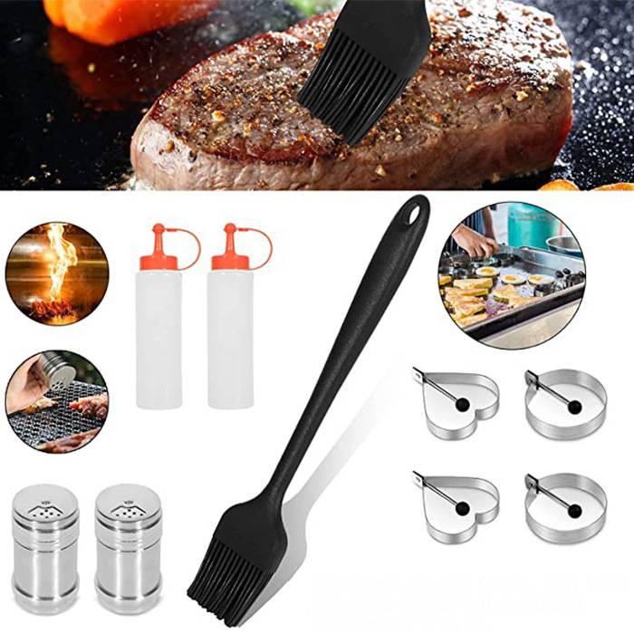 现货亚马逊不锈钢烧烤工具套装BBQ烤具 铁板烧料理铲子烧烤用具