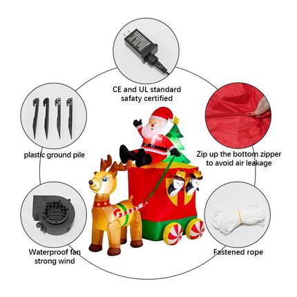 境圣节气充气驯鹿拉车圣诞模老跨UZN人LED发诞光企鹅庭院圣诞树装