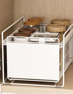 免LJK打置台物架面家用抽拉式抽水屉架下槽橱柜深柜分层整孔理收