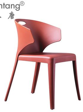 意创加全塑拆成人靠背椅子休52002闲彩色餐厅客厅装家具厚塑料餐
