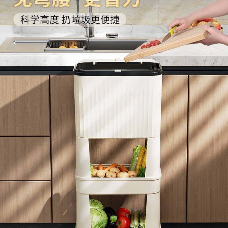 厨房垃圾桶家用大容量滑盖可移动双层高款免弯腰日式可置物架
