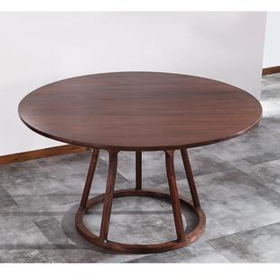 美黑胡桃椅木宋圆餐桌全实式 木餐桌北家用转盘餐398桌组合圆桌