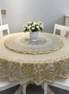 3布O双层圆桌防水J防油防烫免洗P布VC塑料加厚ZAK欧式大圆形餐桌
