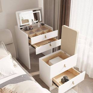 奶油风型实木梳妆镜子台翻盖式 床头化妆柜小户476卧室斗隐柜多功
