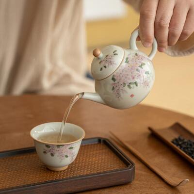冰台手绘紫藤梨陶瓷茶壶83019过滤球孔釉下彩泡功夫茶壶壶小容花