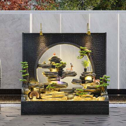 ACX装水幕墙流水墙假流水泉鱼池喷屏山风摆件酒店前台饰品户外水