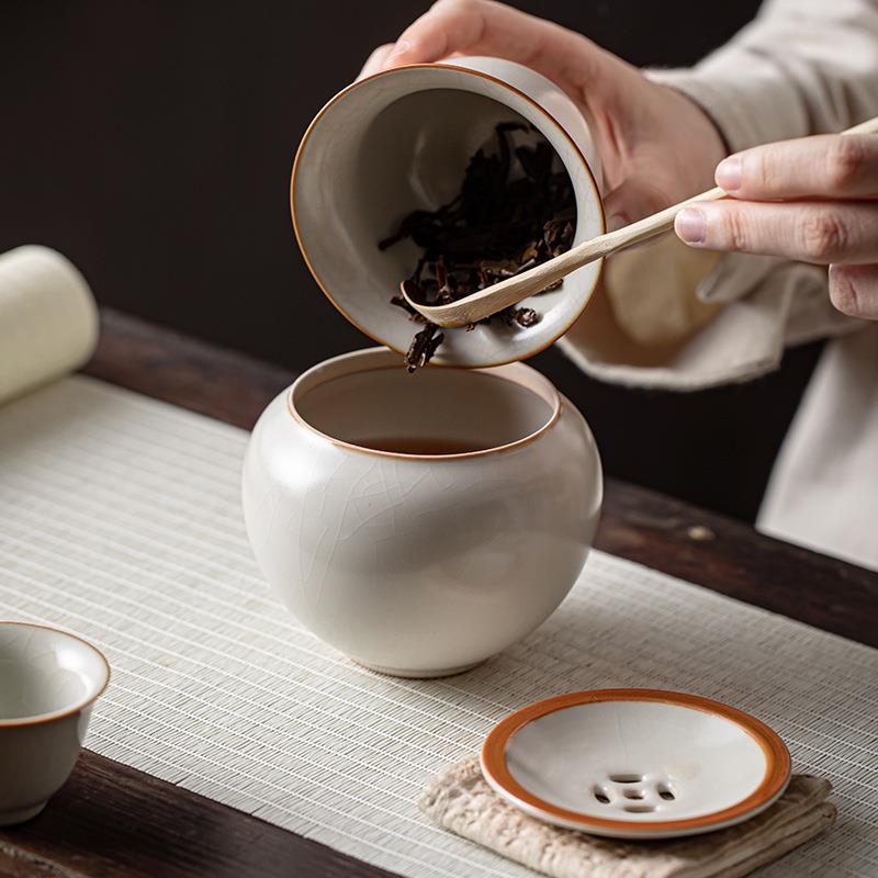 式汝窑建配水SY-JS002小号陶瓷家用茶渣中罐茶盂水带盂壶承茶水桶