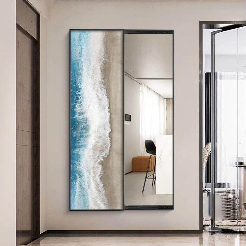 代简约玄关装饰画带镜子49242293抽象海浪藏走廊过道现挂画推隐式