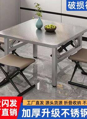 家加厚不锈钢适CWC折叠大圆桌餐桌用合饭烧烤酒席吃圆台不锈钢桌