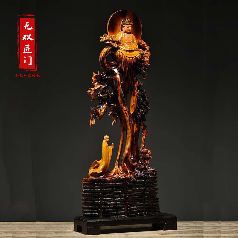 香樟木根雕摆件求佛问雕佛WS-86201境意好一念间送之礼木家居工艺