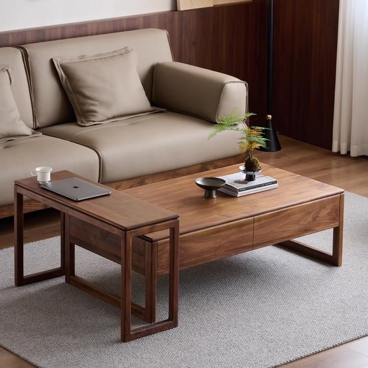 北美黑胡桃木条几客厅沙发边桌茶几禅意古琴桌长方形实木组合茶几