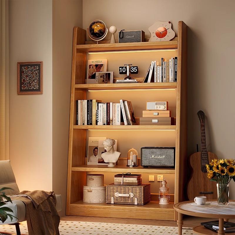 实木书架落地置物架家用客厅展示架房间改造梯形收纳储物简易书柜