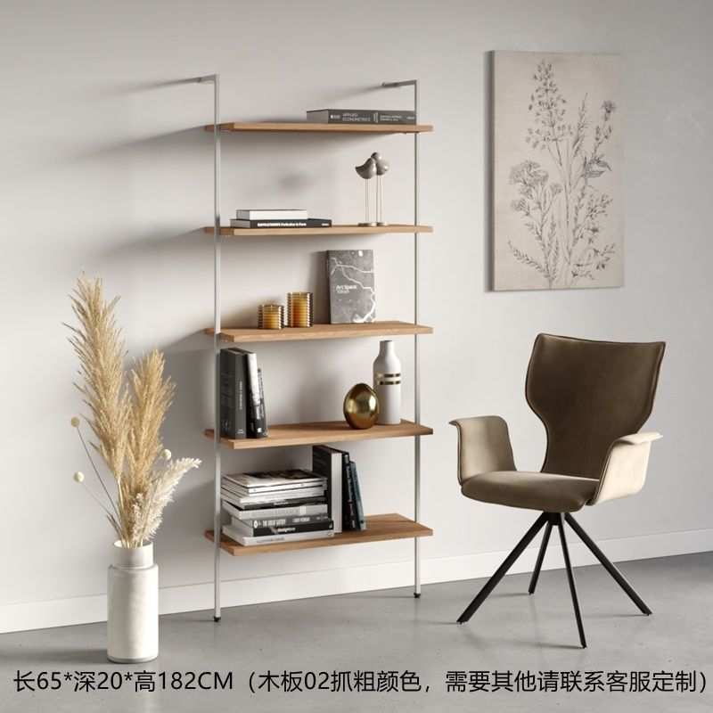 北欧铁艺书架落地置物架客厅实木装饰架多层收纳架简约家用展示架