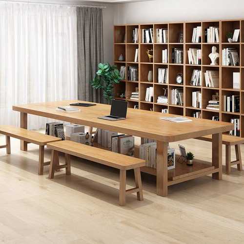 客厅双层实木书桌家用一体写字桌书房手工桌北欧简约长条工作台