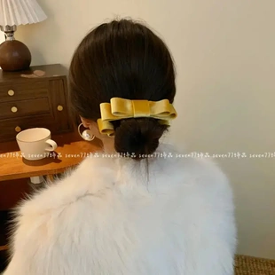 轻奢高级感丝绒双层蝴蝶结香蕉夹显头圆半扎发丸子头盘发器j