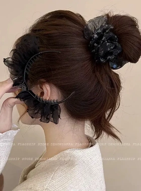 【限时立减50】个人高定黑纱星芒缀饰奢华优雅气质发夹时尚cc