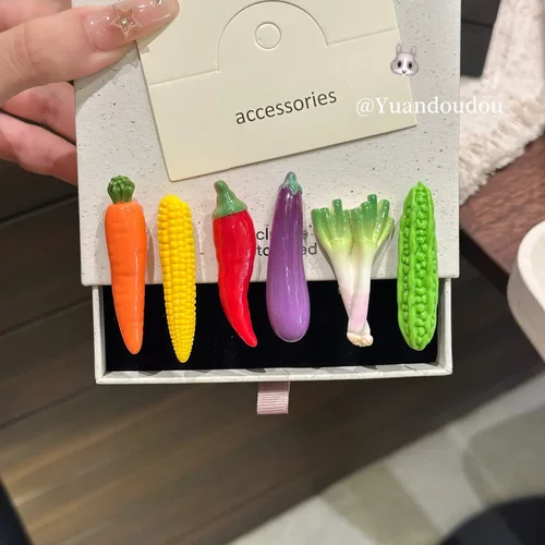 可爱趣味蔬菜造型发夹搞怪少女碎发鸭嘴夹卡通食玩百搭网红边夹JH