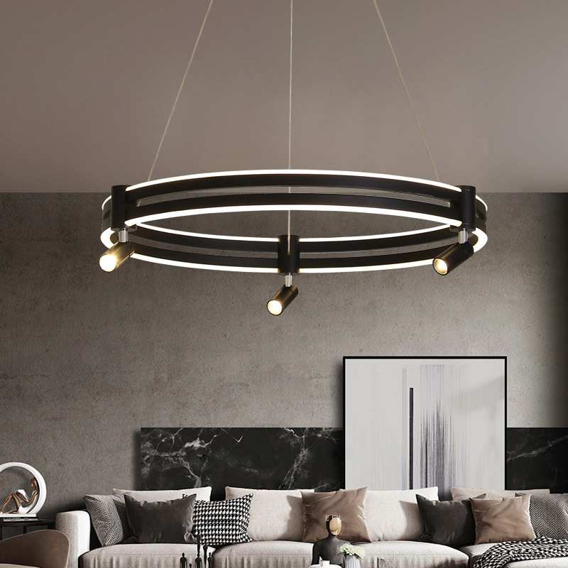 现代吊灯圆环餐厅灯客厅灯创意简约设计师带射灯办公室服装店灯具