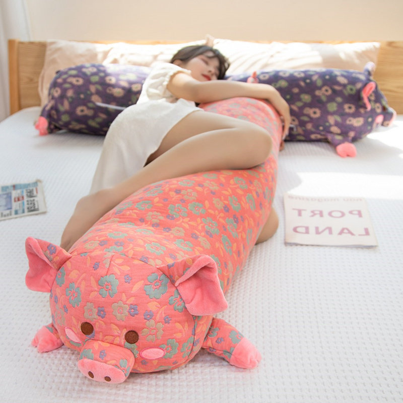 大号花布猪猪玩偶睡觉抱枕女生长条牀上夹腿专用公仔X布娃娃可拆