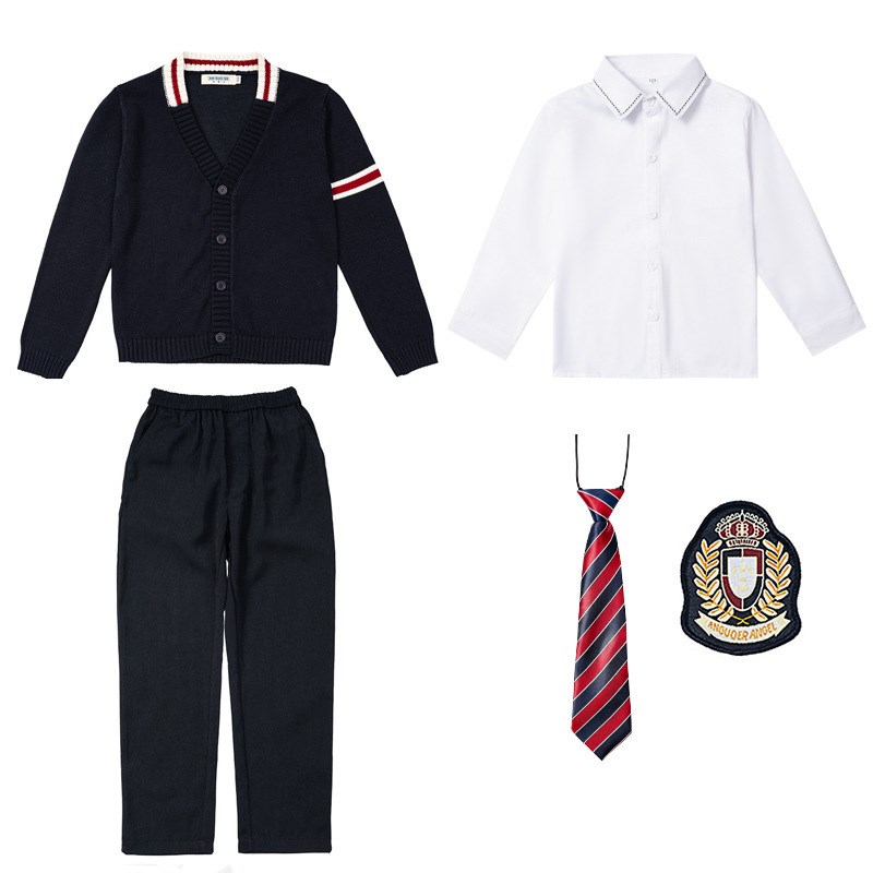 中学生校服春秋幼儿园园服开衫三件套小学生班服儿童英伦毛衣套装