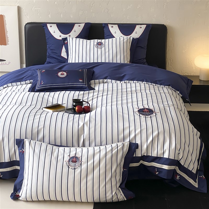 青少年学院英伦风100支长绒棉四件套全棉男生童被套床单床上用品
