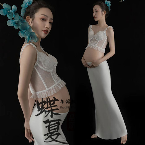 新款孕妇影楼主题拍照服装法式气质简约套装孕妈咪W高级感摄影服