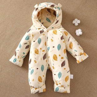 新生婴儿连体衣秋冬季 初生宝宝带帽哈衣 O纯棉保暖男女幼儿睡袋