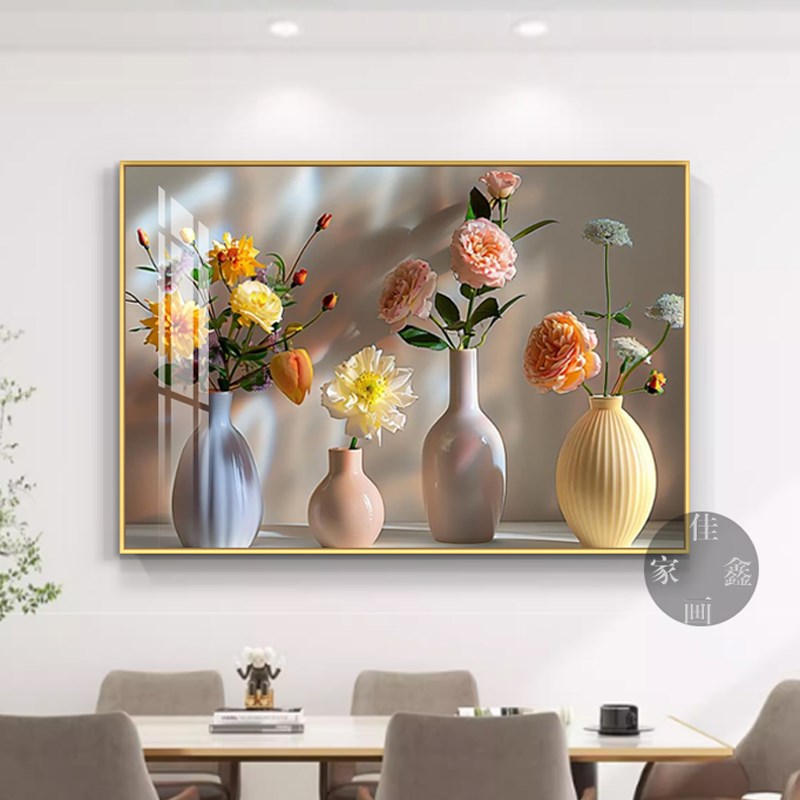 简约餐厅装饰画花瓶水果客厅沙发背景墙挂画酒店饭厅墙上装饰壁画图片