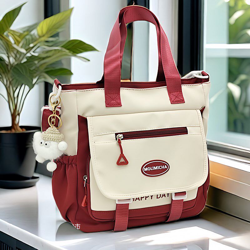 帆布包女单肩学生补o课包大容量撞色拎书袋百搭小清新斜挎补习袋