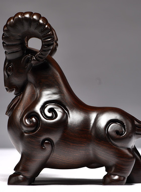 黑檀木雕羊摆件实木质羊山羊客厅A玄关补角装饰开业送礼红木工艺