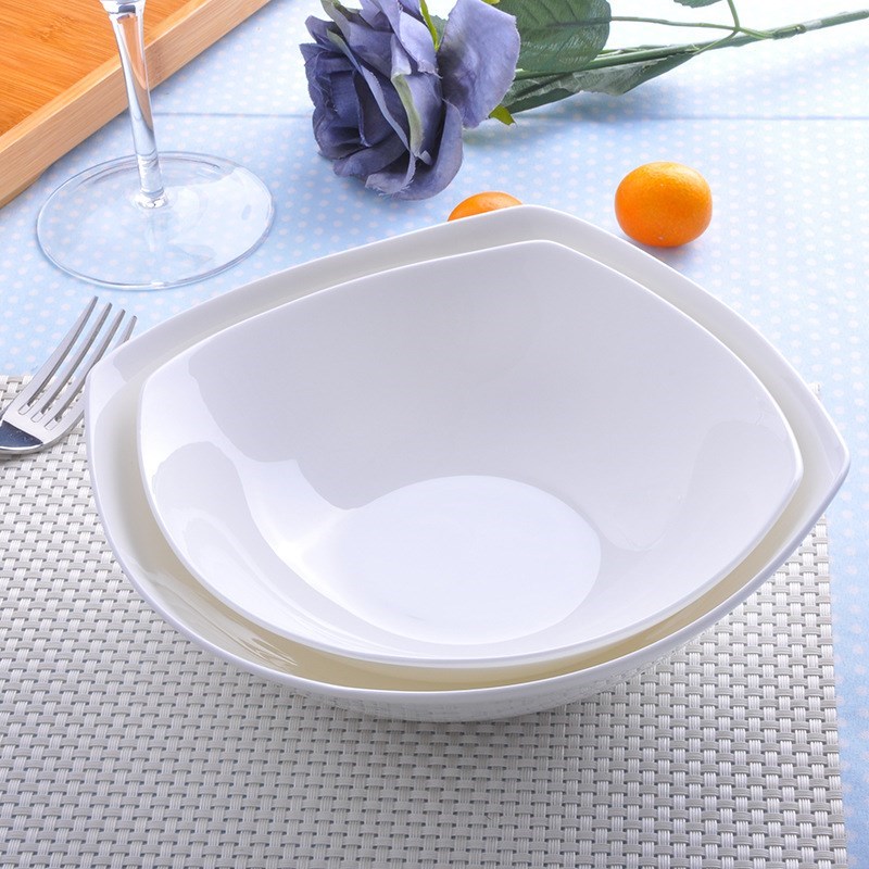 纯白骨瓷-7-9英寸深汤盘方盘z西餐盘子牛排盘子碟陶瓷餐具菜盘饭