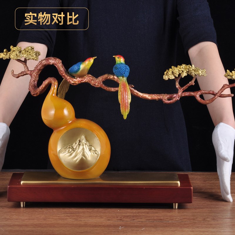 彩铜葫芦摆件福满江山喜鹊精致摆设家居客厅福禄装饰品乔迁礼品