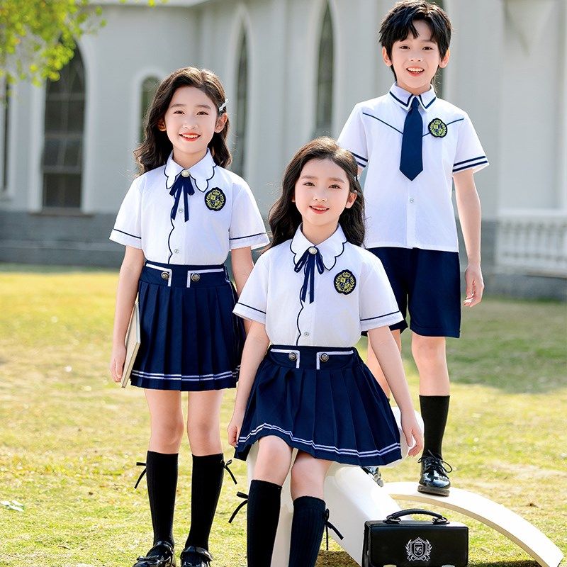 新款英伦风校服套装小学生夏季衬衫幼儿J园园服六一演出毕业照班