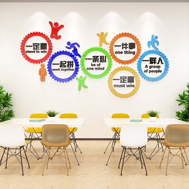 一条心压克d力团结励志墙面贴纸标语公司企业文化办公室装饰布置