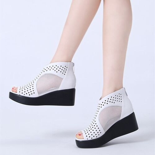 春夏坡跟b高跟鱼嘴凉鞋女学生韩版百搭防水台女鞋松糕厚底镂空凉