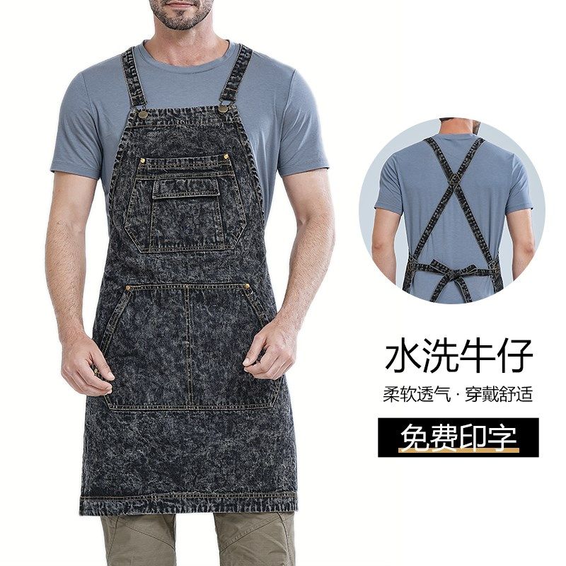 女士牛仔围裙高级全棉2025新款时尚背带园艺工作服男T定制logo印